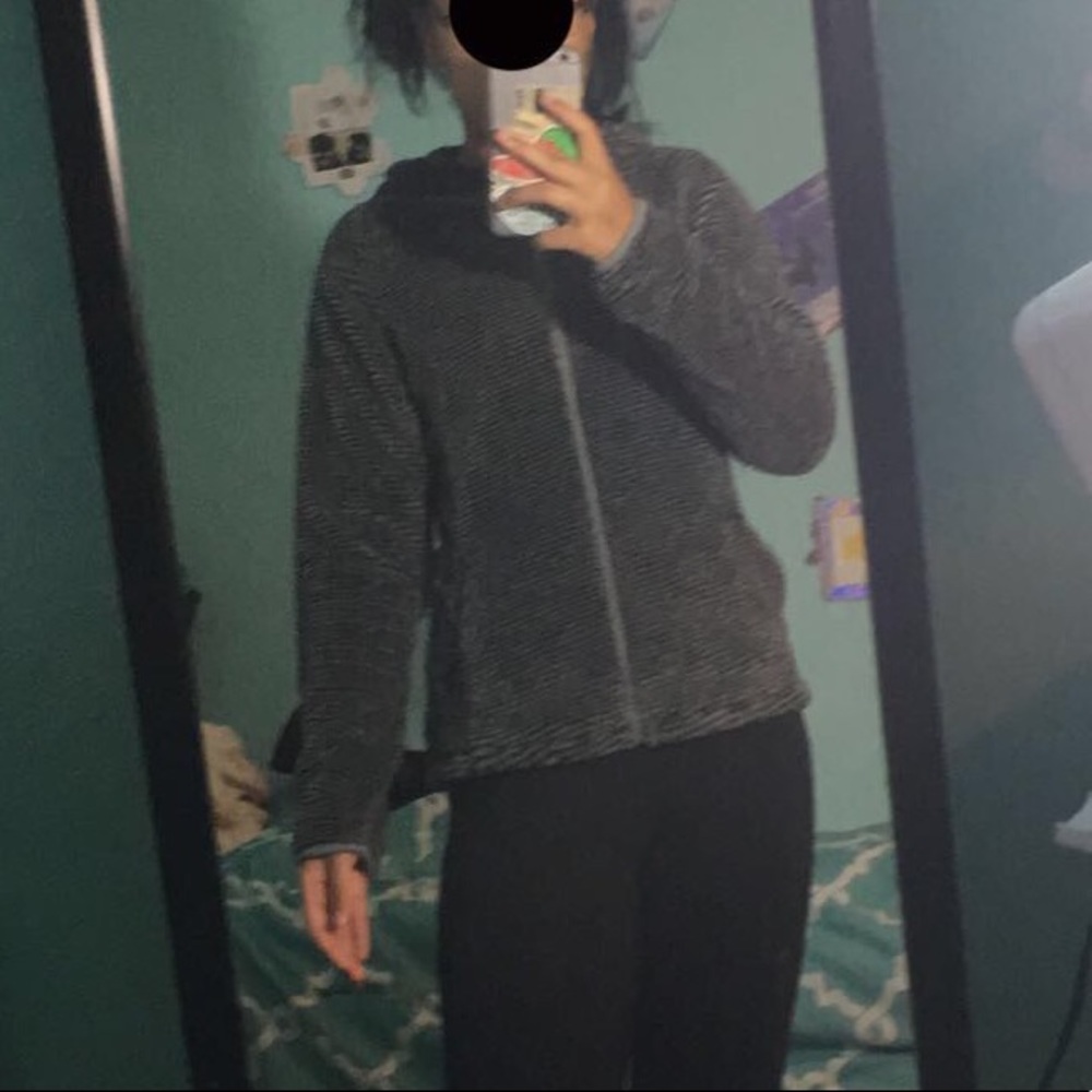 Fluffy black and grey jacket size 14-16(kids)